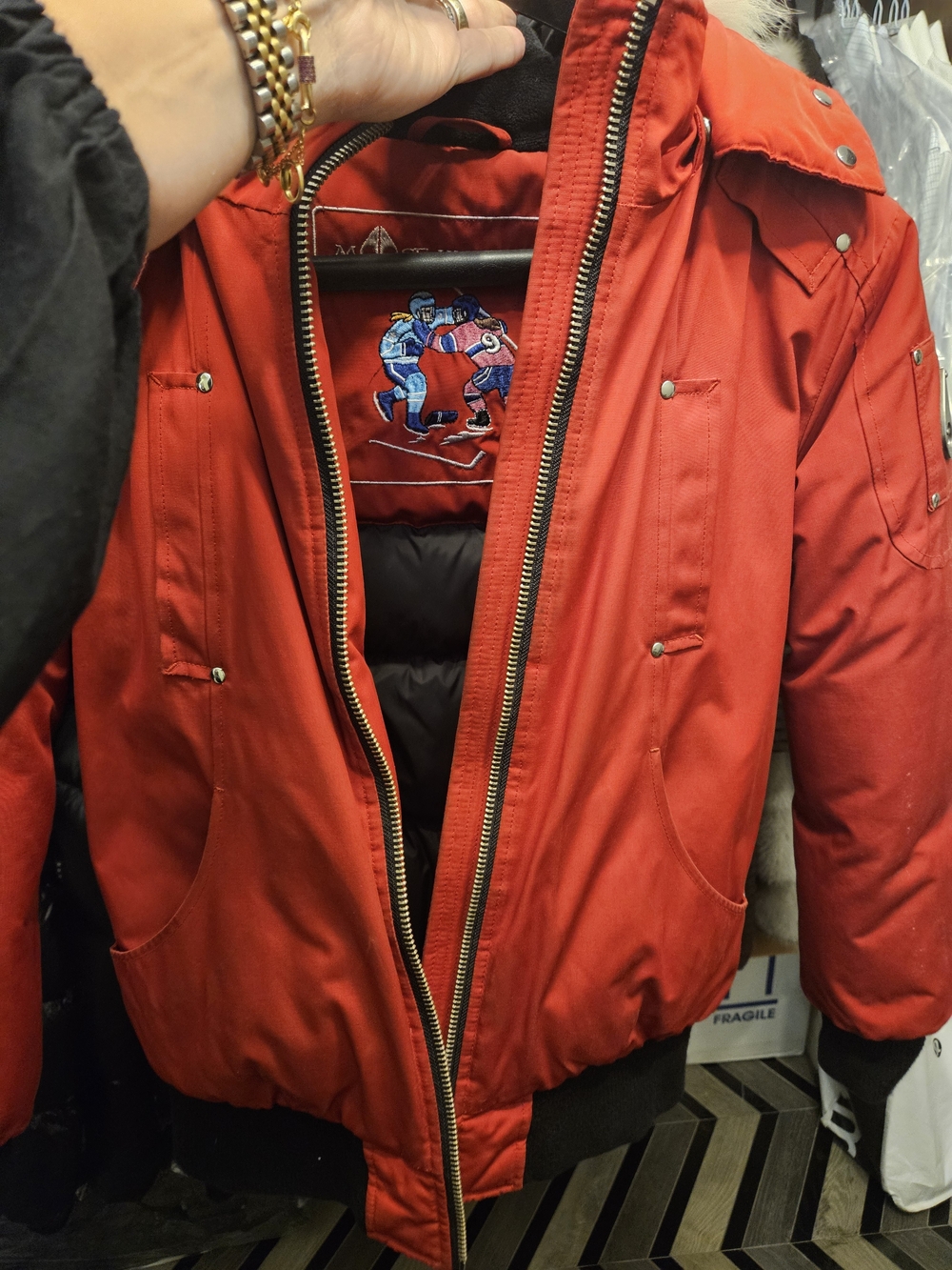 Genuine Kids Xl Moose Knuckles Red Fur Hooded Puffer Jacket